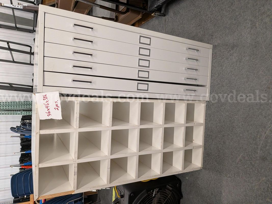 Blueprint filing cabinet with wooden storage underneath