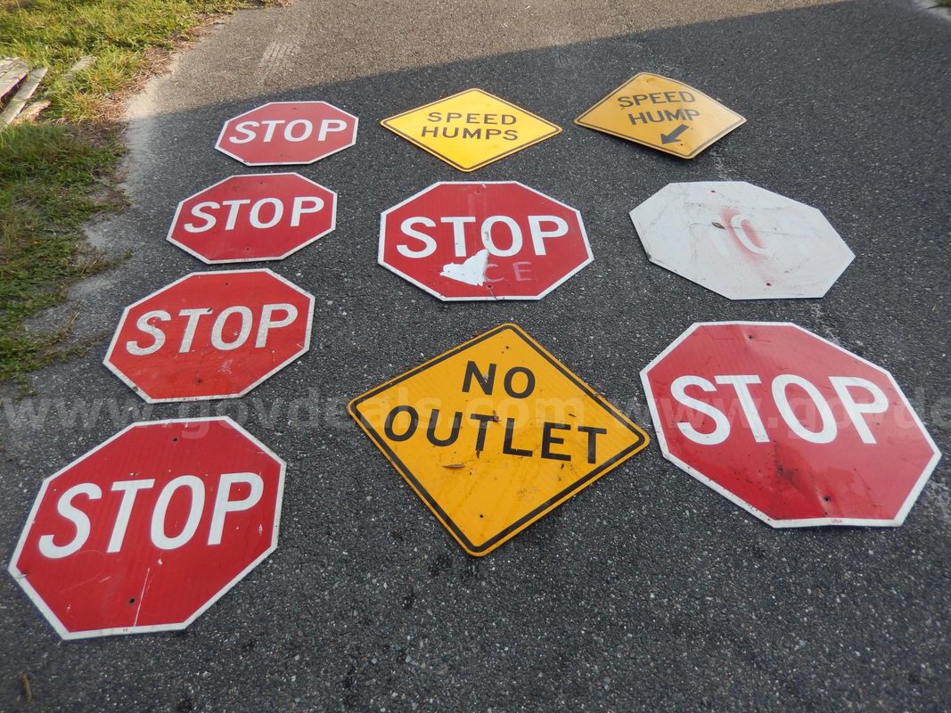 Used (7) Stop Signs, (2) Speed Humps Signs, (1) No Outlet Sign