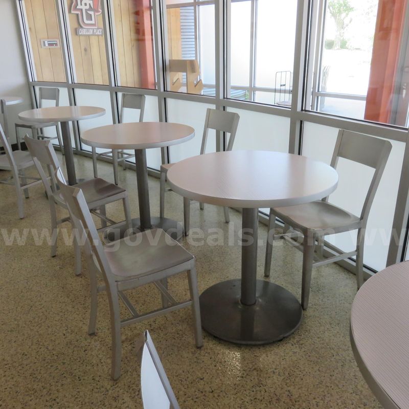 Large Round Tables - Lot of 8. Small Round Tables - Lot of 10. Metal Chairs - Lot of 66.