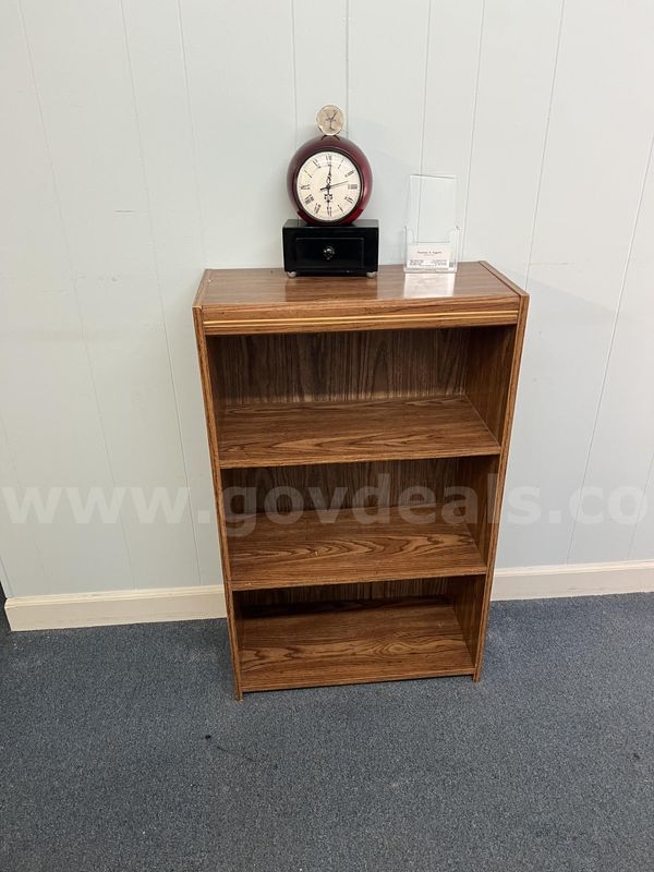 Small Wooden Bookshelf and Clock