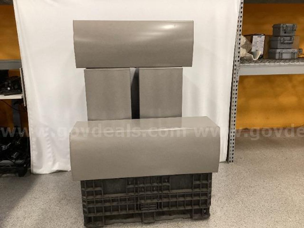 lot of 6 Metal Overhead Storage Cabinets, with hanging hardware