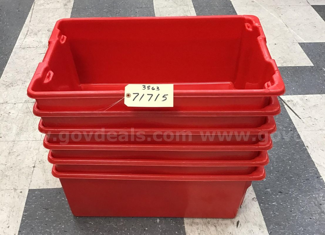 6 red totes 28"x18 1/2"x 11"