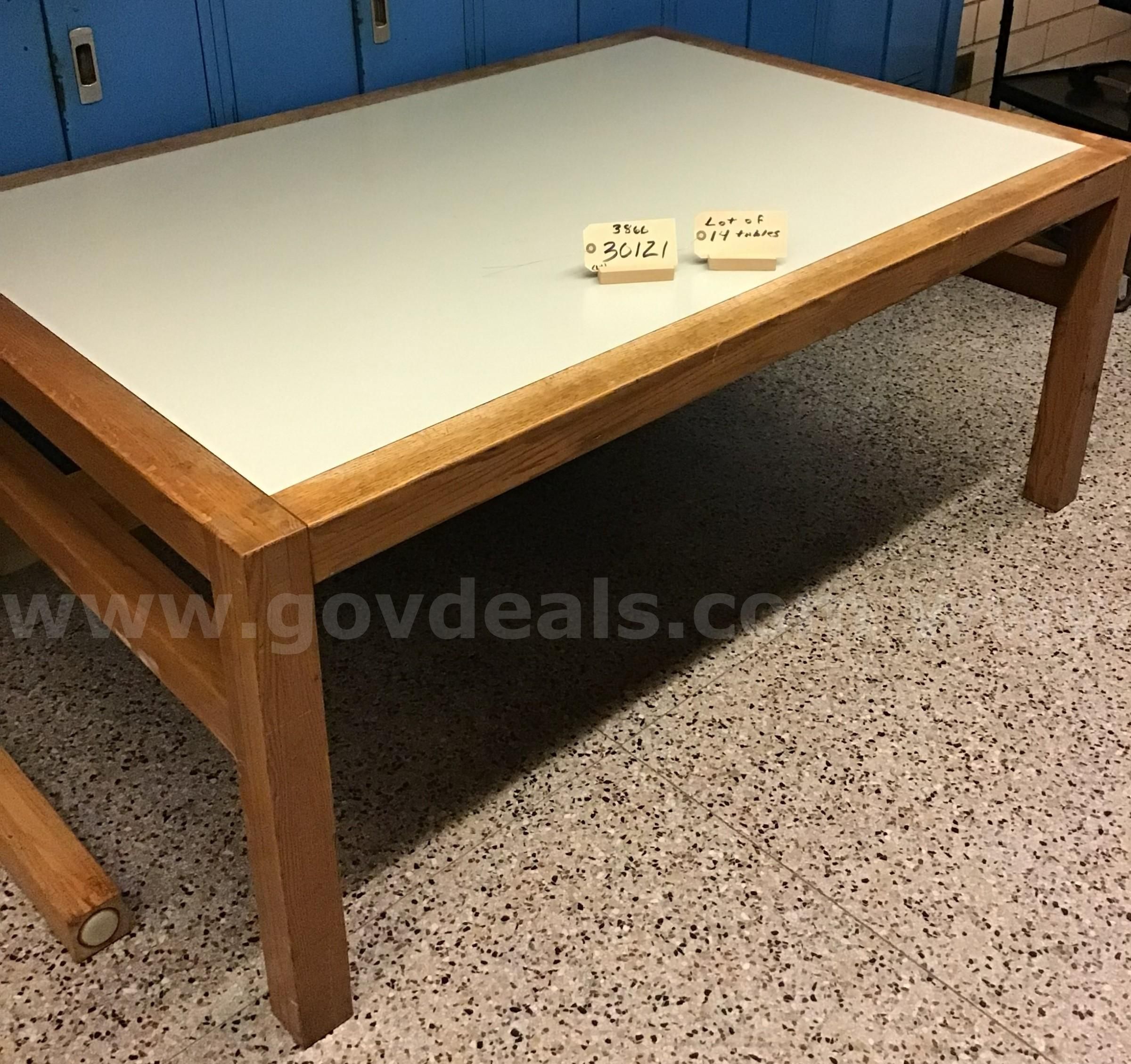 Lot of 14 tables. 72"x 48"x 29"