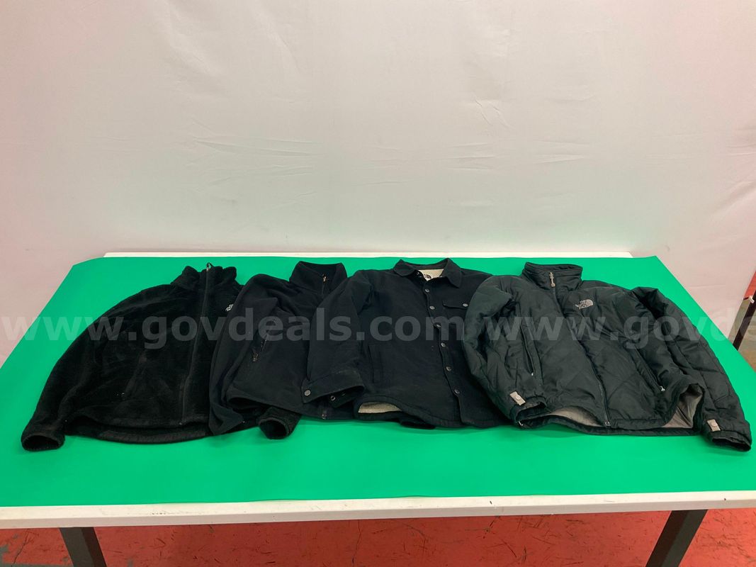 4 - Fashion Jackets Labeled The North Face: 1 - Men's Size S, 1 - Men's Size M, 1 - Women's Size L and 1 - Women's Size