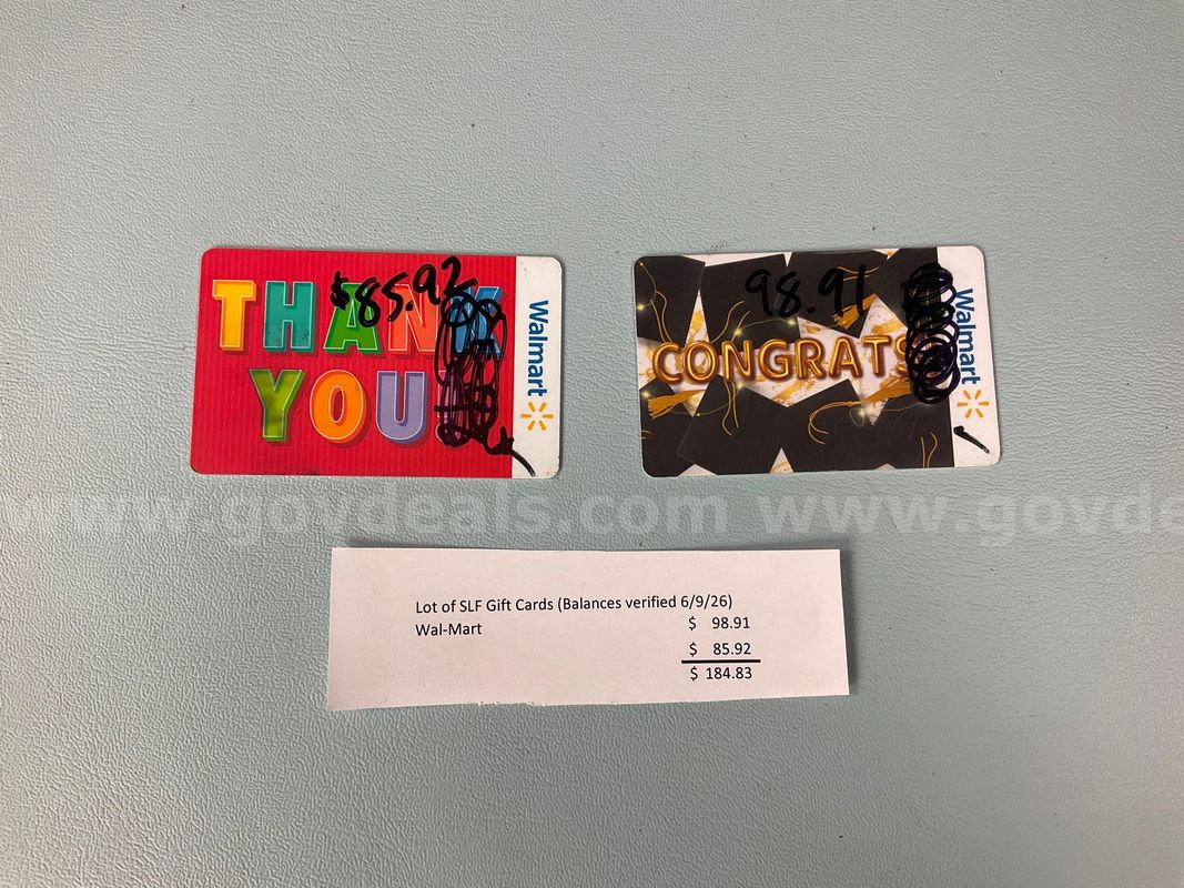 2 - Walmart Gift Cards, Total Value $184.83 (Balance Verified on 6/9/26)