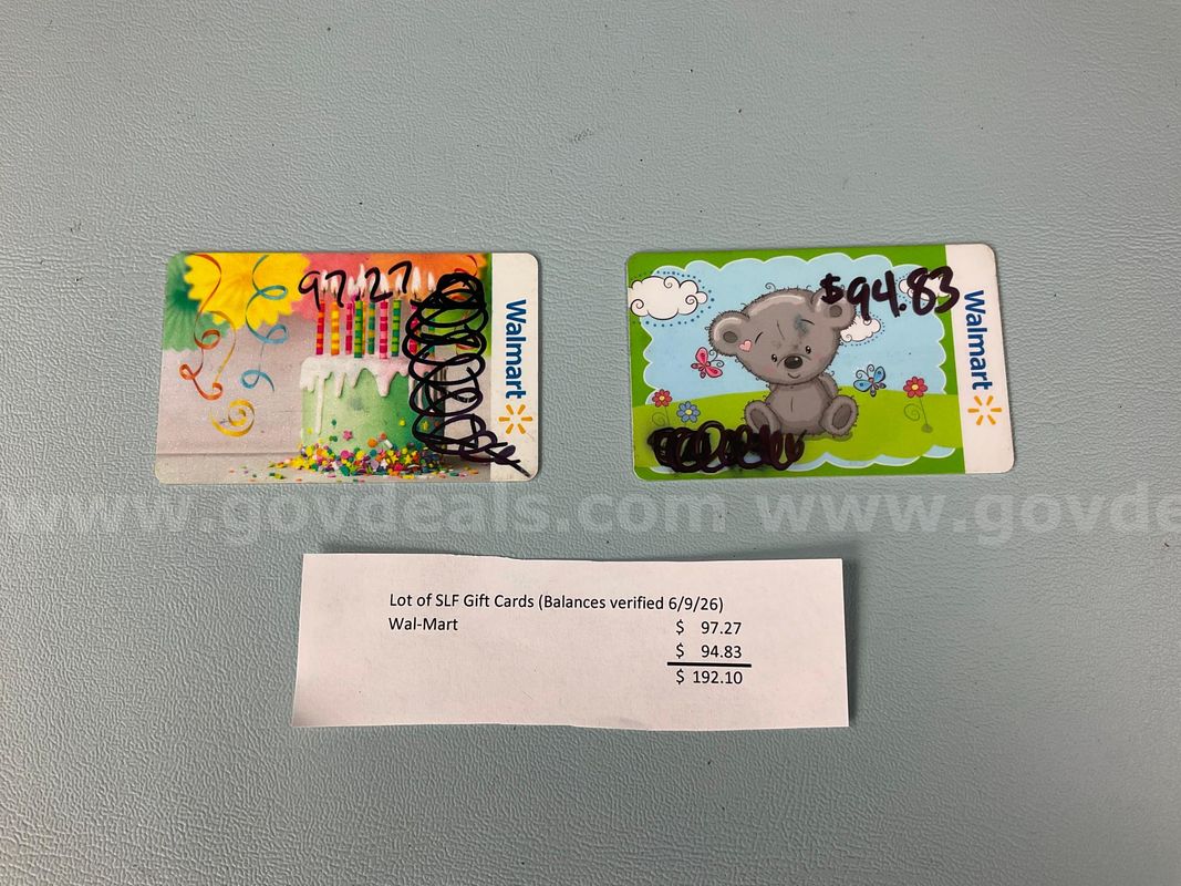 2 - Walmart Gift Cards, Total Value $192.10 (Balance Verified on 6/9/26)