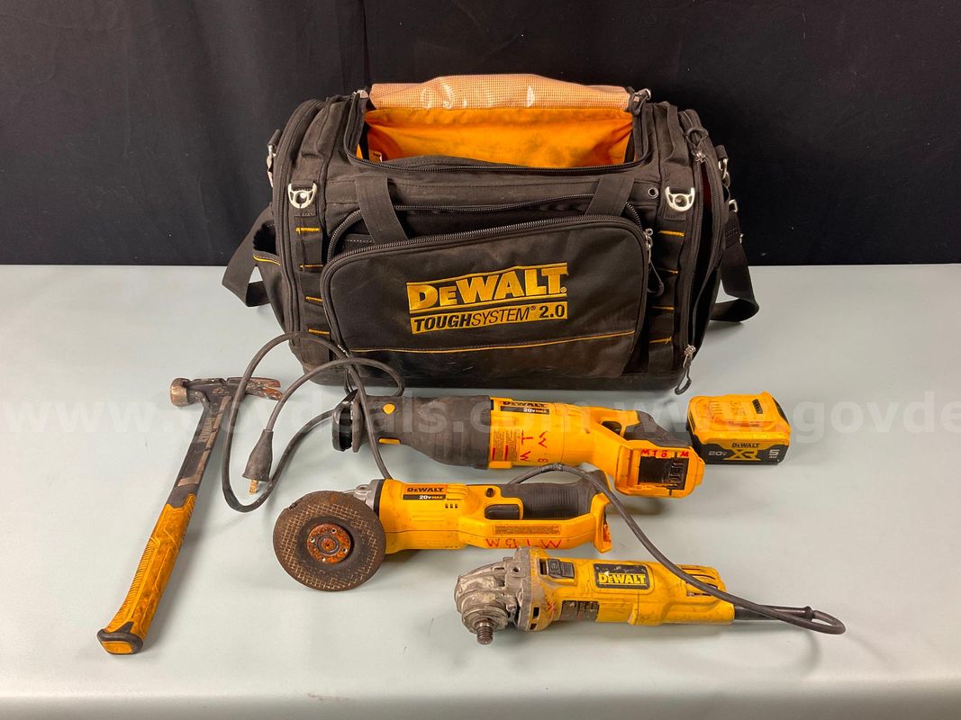 DeWalt Tough Systems Tool Bag with Misc. Hand Tools and 3 - DeWalt Power Tools, All Power On