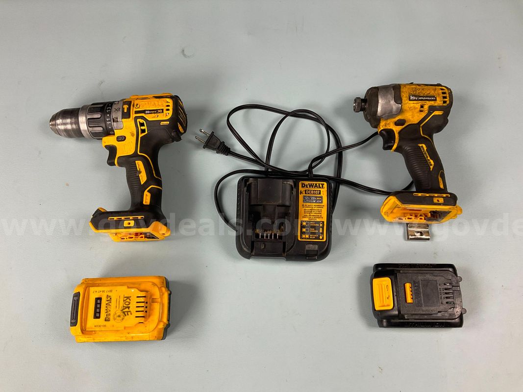 2 - DeWalt Cordless Power Tools with Batteries and Charger, All Power On