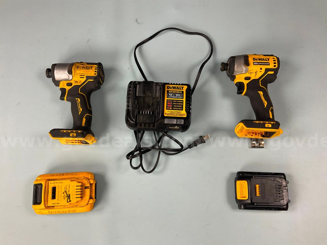 2 - DeWalt Cordless Power Tools with Batteries and Charger, All Power On