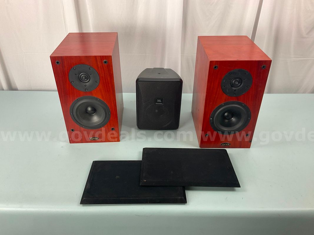 3 - Wired Home Speakers, All Untested: 1 - JBL Control 25-1 with Ball Mount and 2 - Onix Electronics Reference 1 MK II
