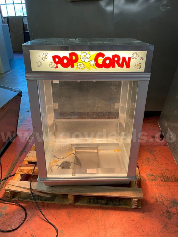 Gold Medal Citation Warmer Popcorn Staging Cabinet Model 2025ST, With Missing Parts, Powers On (Damaged Trim)