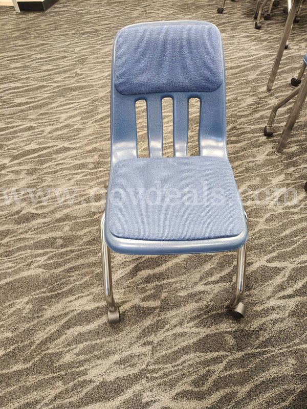 Lot of (24) Blue Chairs On Wheels , (7) Pink Tables 3 x 3