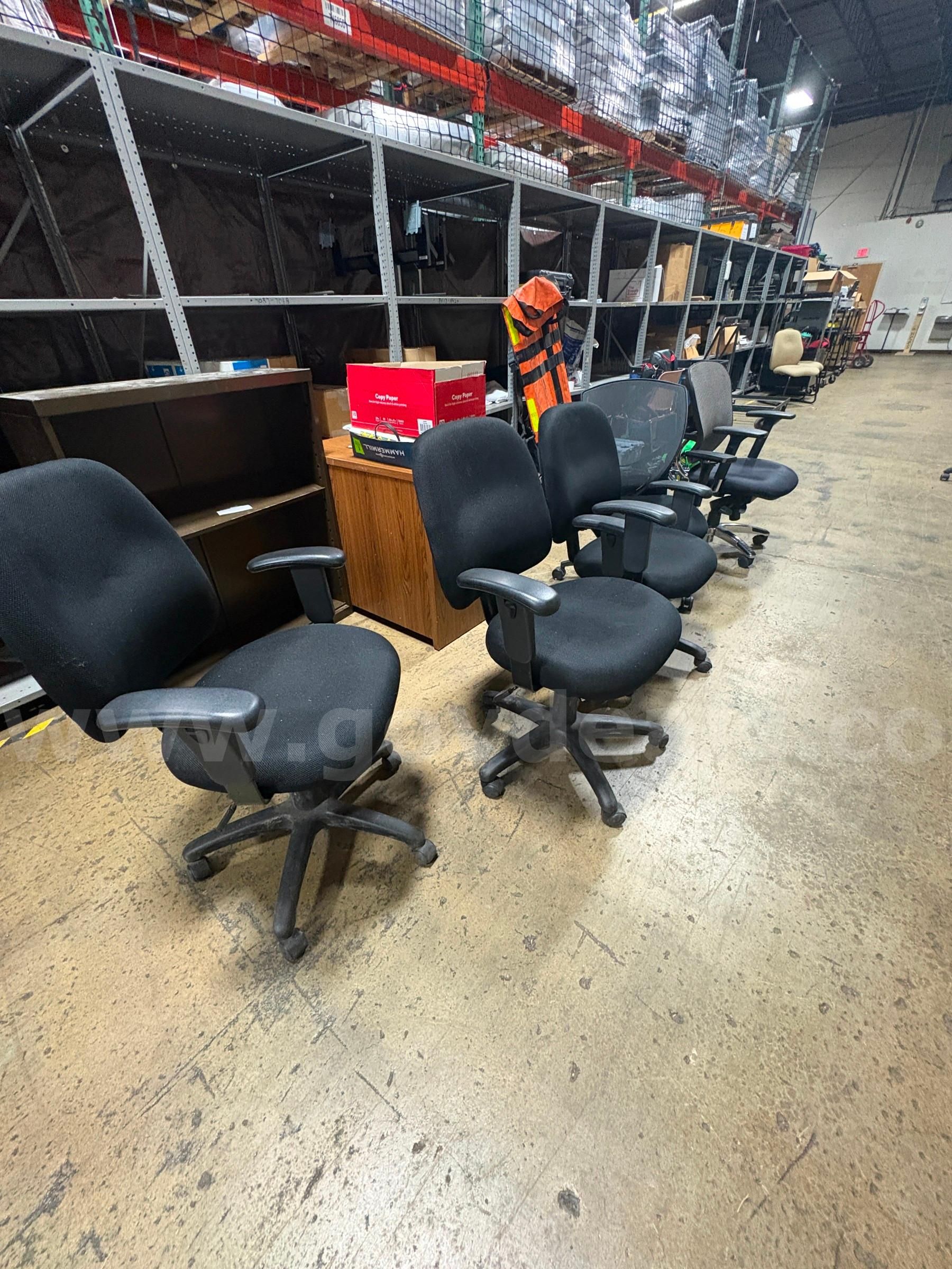 5 black office computer chairs