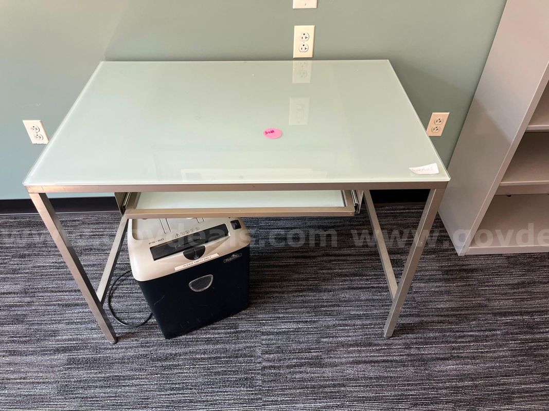 White modern glass top desk