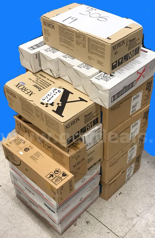 (9) Xerox Assorted Colors toner cartridges, (1) Black Xerox imaging drum, (5) Xerox Fuser Agents, (4) Ricoh Black Regula